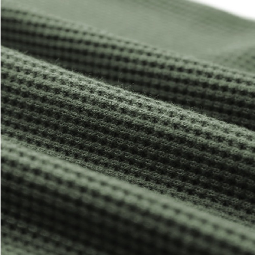 New - Shewin - Green Plain Waffle Knit Bishop Sleeve Square Neck Top - Picture 7 of 10